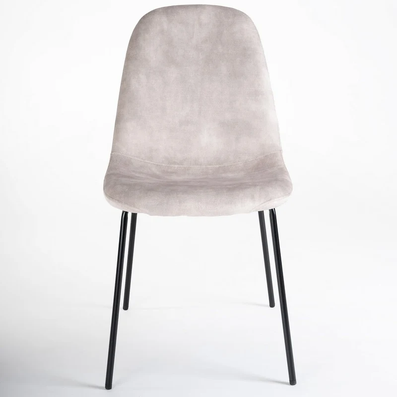 Silla Gina de terciopelo beige con patas de metal negro