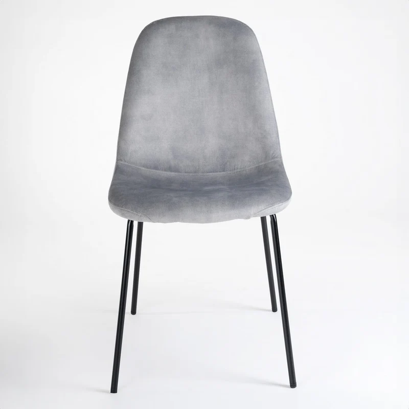 Silla Gina de terciopelo gris con patas de metal negro