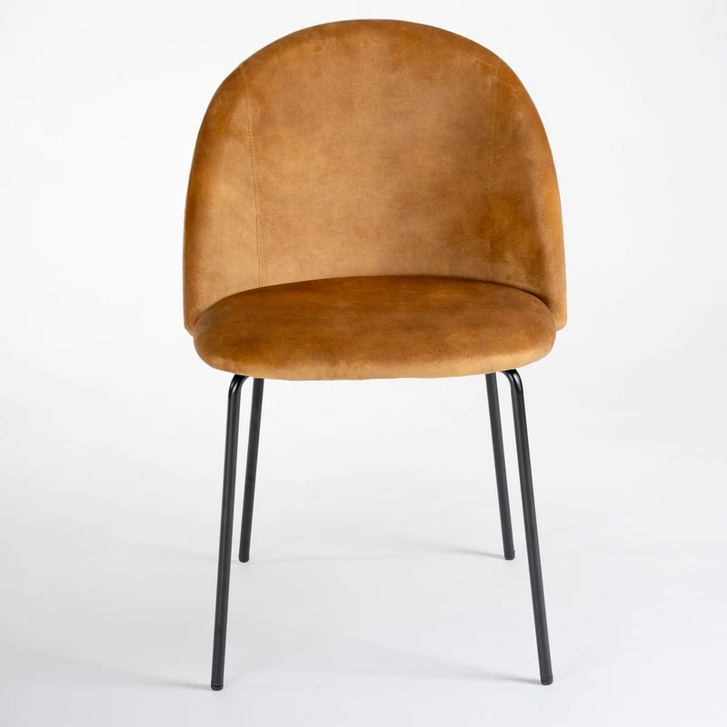 Silla Gina Ovalo de terciopelo ocre con patas niveladoras negras