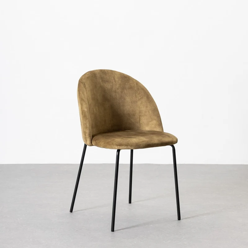 Silla Gina Ovalo de terciopelo verde con patas niveladoras negras