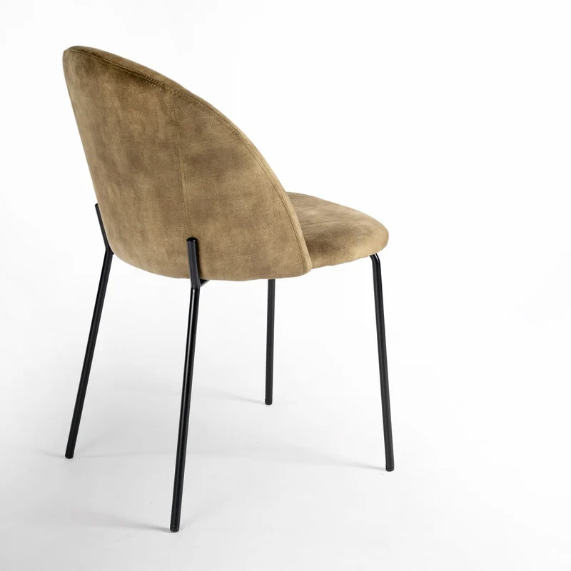 Silla Gina Ovalo de terciopelo verde con patas niveladoras negras