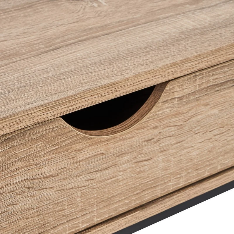 Consola recibidor Urban 2 cajones de metal negro y madera roble 80x30x75 cm