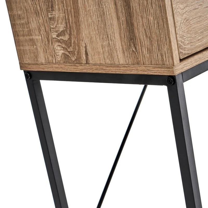 Consola recibidor Urban 2 cajones de metal negro y madera roble 80x30x75 cm