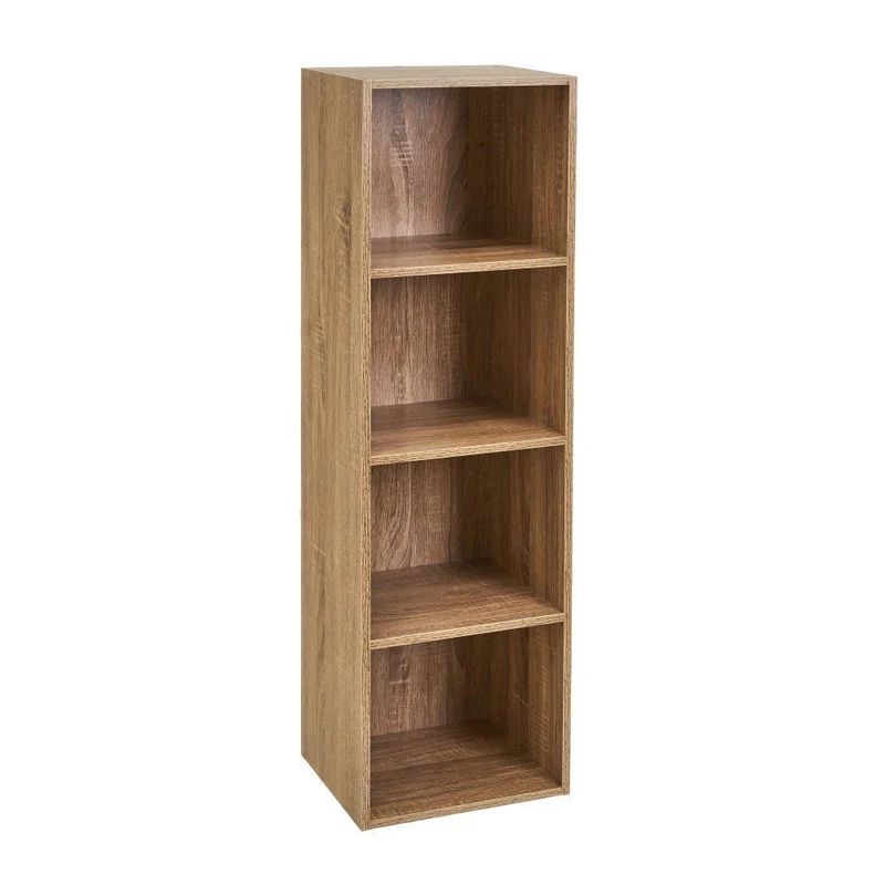 Estantería Cubo con 4 baldas de madera laminada color roble de 106x30x24 cm