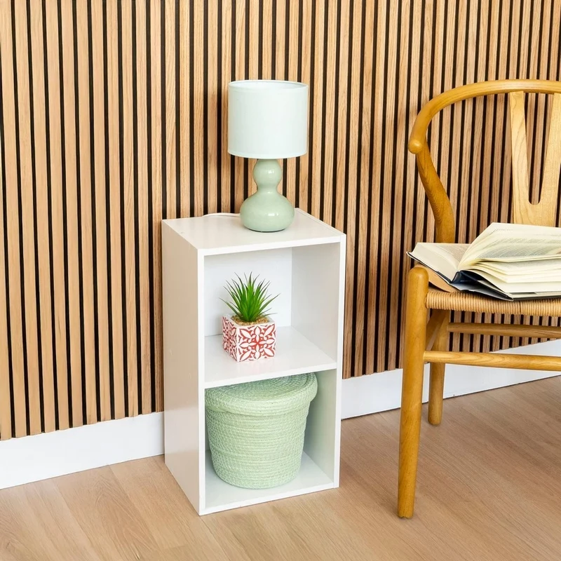 Estantería Cubo con 2 baldas de madera laminada blanca de 54x30x24 cm