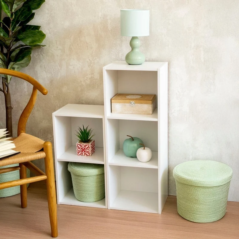 Estantería Cubo con 2 baldas de madera laminada blanca de 54x30x24 cm