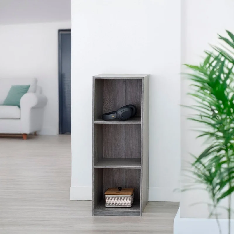 Estantería Cubo con 3 baldas de madera laminada color gris de 80x30x24 cm
