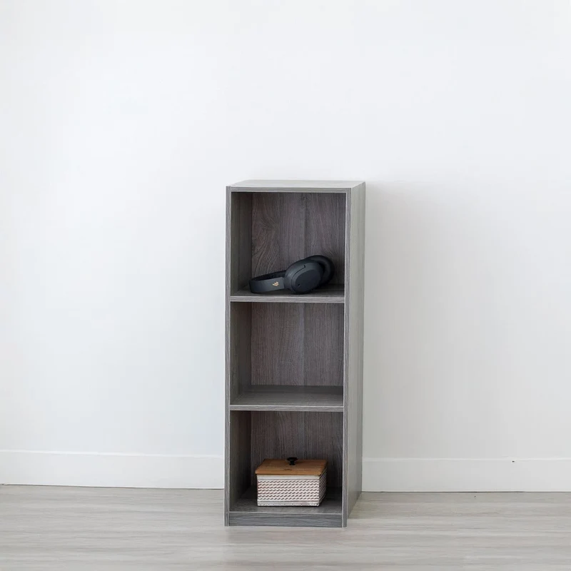 Estantería Cubo con 3 baldas de madera laminada color gris de 80x30x24 cm