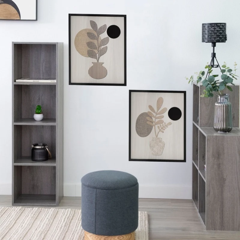 Estantería Cubo con 4 baldas de madera laminada color gris de 106x30x24 cm