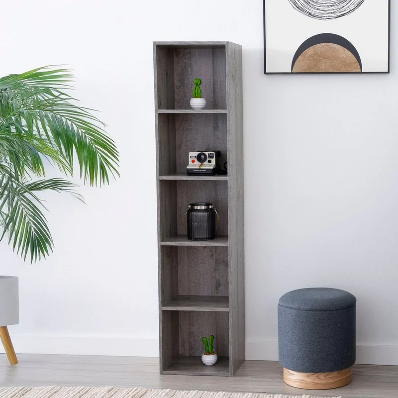 Estantería Cubo con 5 baldas de madera laminada color gris de 132x30x24 cm
