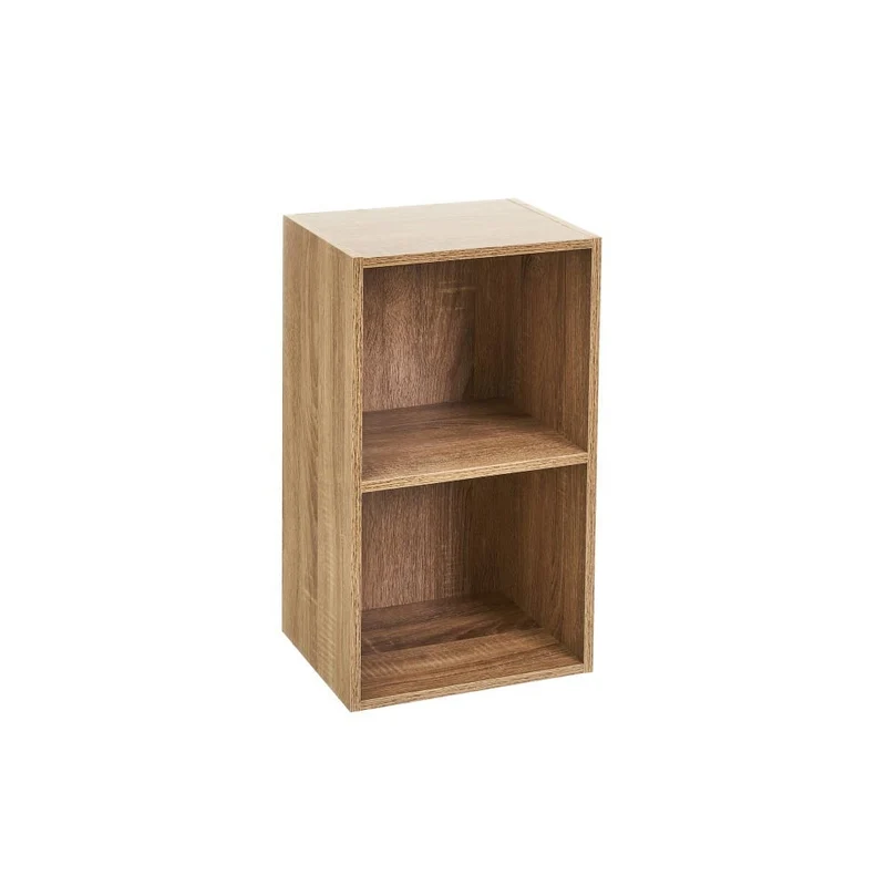 Estantería Cubo con 2 baldas de madera laminada color roble de 54x30x24 cm