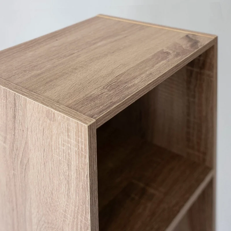 Estantería Cubo con 3 baldas de madera laminada color roble de 80x30x24 cm