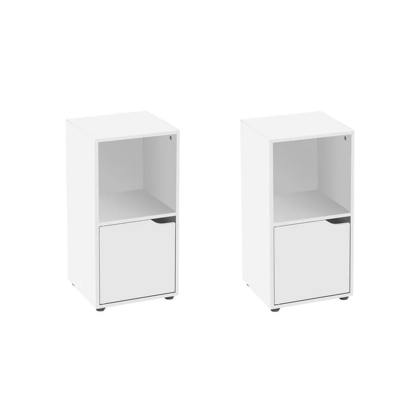 2 mesitas de noche Cubo de laminado blanco liso con 1 puerta de 60x30x29 cm