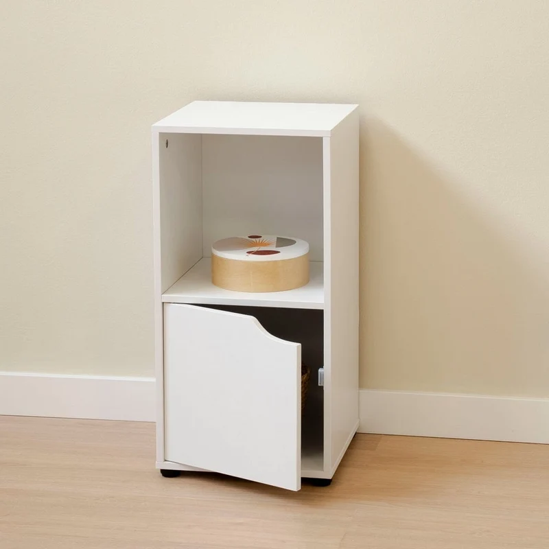 2 mesitas de noche Cubo de laminado blanco liso con 1 puerta de 60x30x29 cm