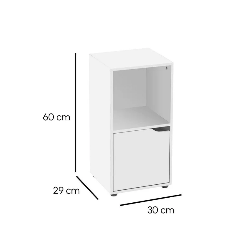 2 mesitas de noche Cubo de laminado blanco liso con 1 puerta de 60x30x29 cm