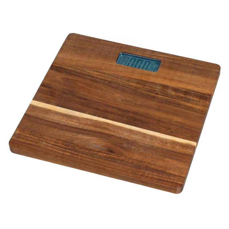 Báscula de baño de madera de acacia con pantalla lcd de 28x28 cm