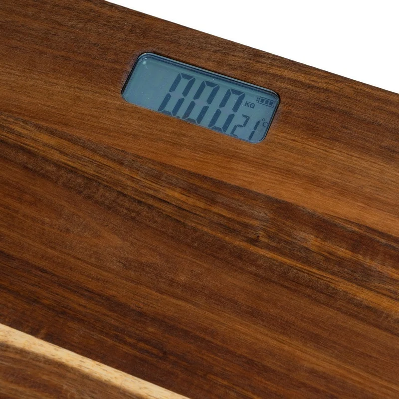 Báscula de baño de madera de acacia con pantalla lcd de 28x28 cm