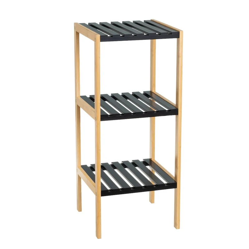 Estantería de bambú y tablero lacado negro con 3 baldas, de 34x33x80 cm