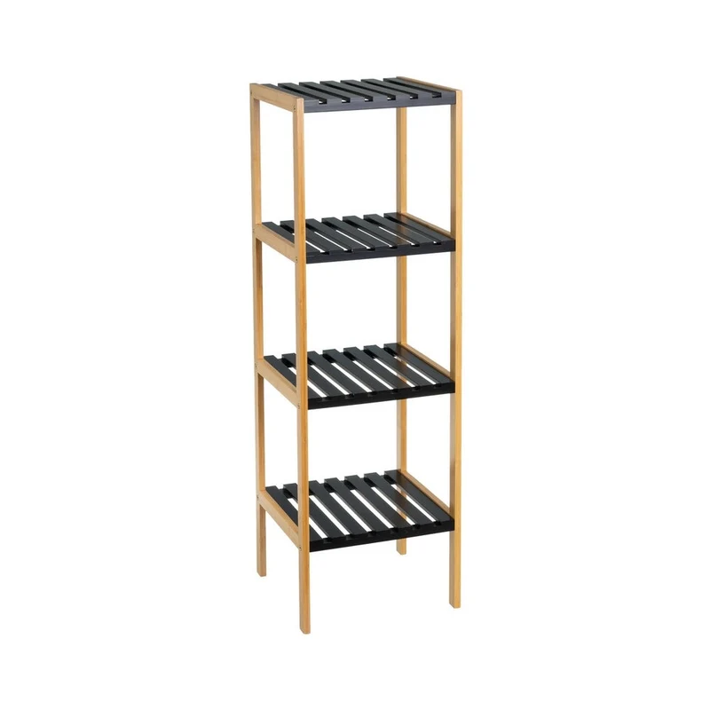 Estantería de bambú y tablero lacado negro con 4 baldas, de 34x33x110 cm