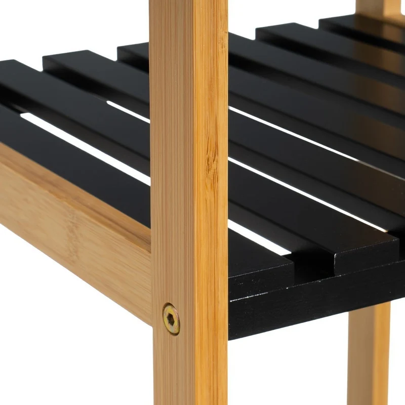 Estantería de bambú y tablero lacado negro con 4 baldas, de 34x33x110 cm