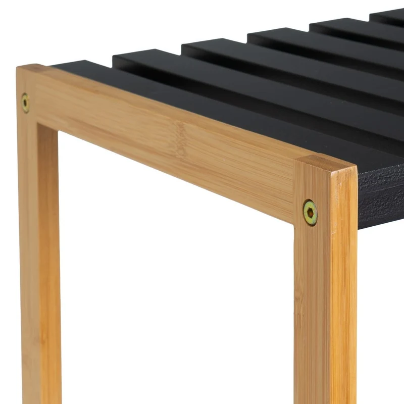 Estantería de bambú y tablero lacado negro con 4 baldas, de 34x33x110 cm