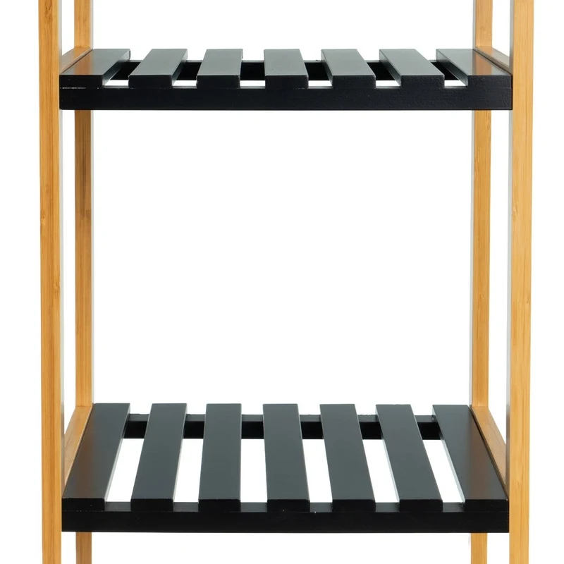 Estantería de bambú y tablero lacado negro con 4 baldas, de 34x33x110 cm