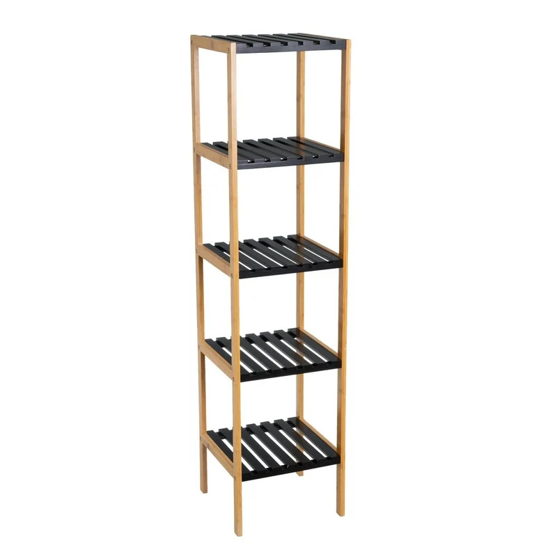 Estantería de bambú y tablero lacado negro con 5 baldas de 34x33x140 cm