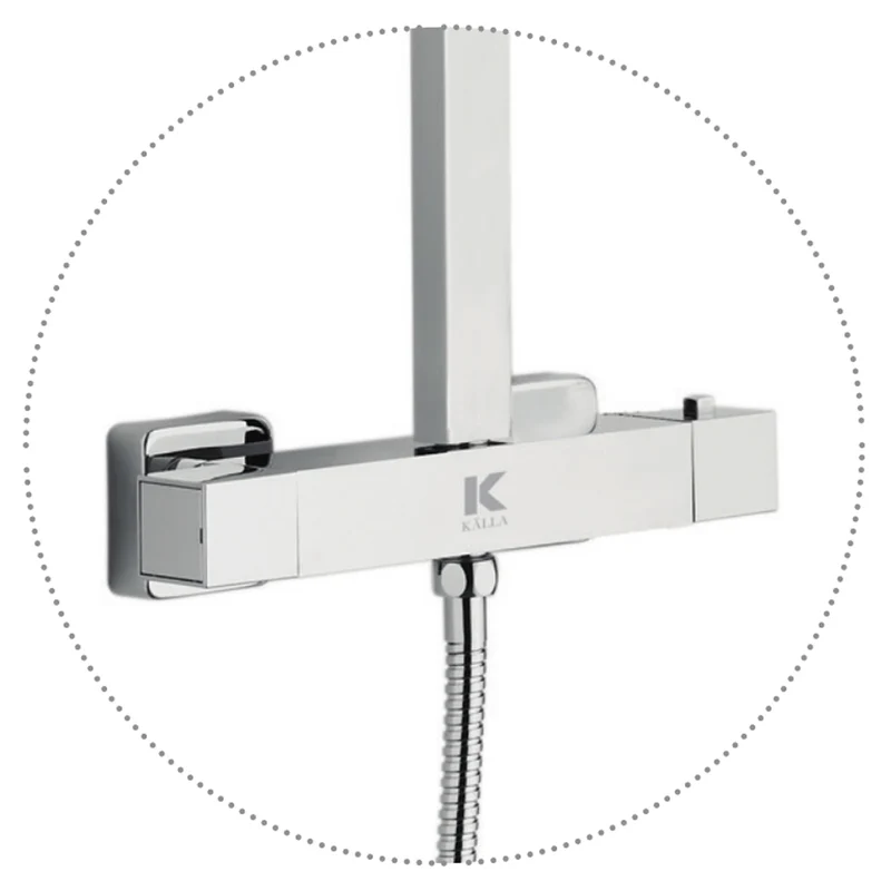 Skara Columna Ducha Termostática Cuadrada | Grifo Alcachofa Manguera y Rociador Lluvia 25x25cm | Cromo