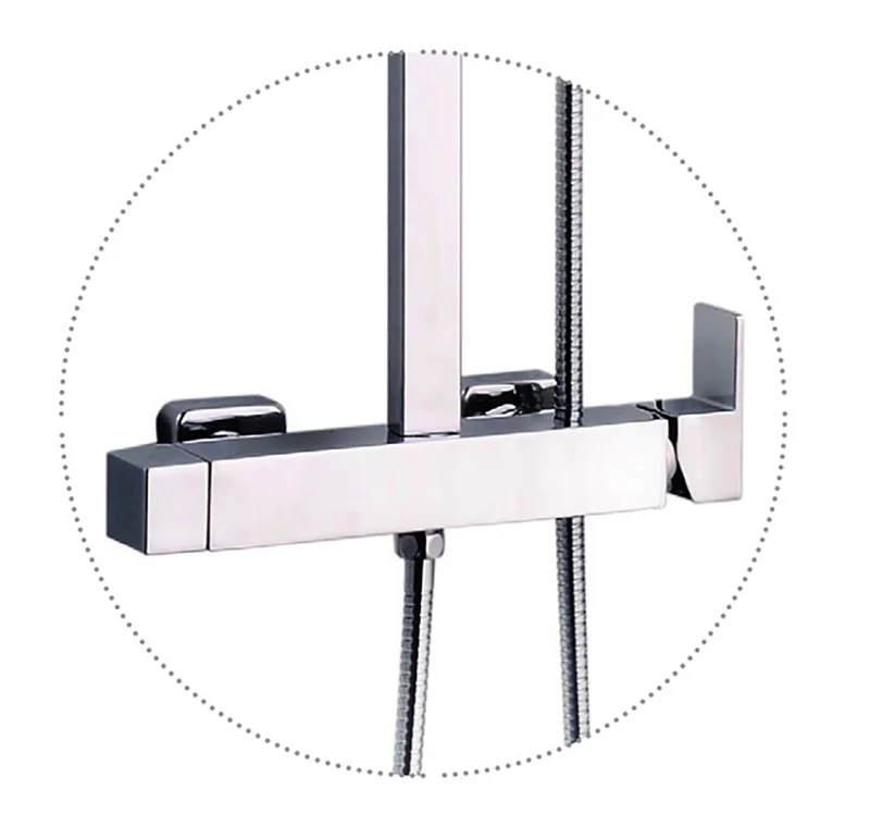 Skara Columna Ducha Monomando Cuadrada | Extensible con Grifo Alcachofa Manguera y Rociador Lluvia 25x25cm Cuadrada | Cromo