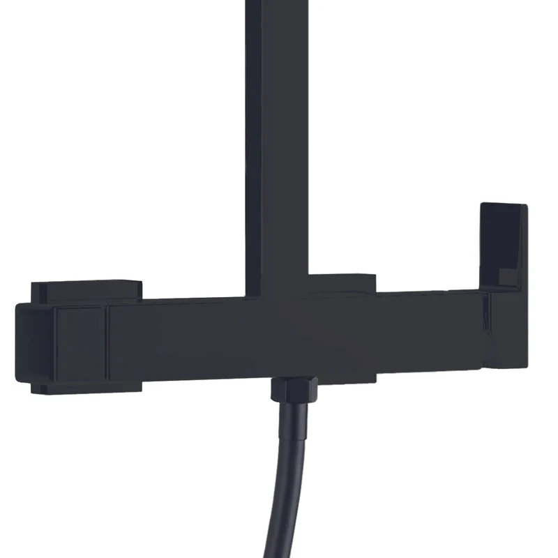 Skara Columna Ducha Monomando Cuadrada | Extensible con Grifo Alcachofa Manguera y Rociador Lluvia 25x25cm Cuadrada | Negro