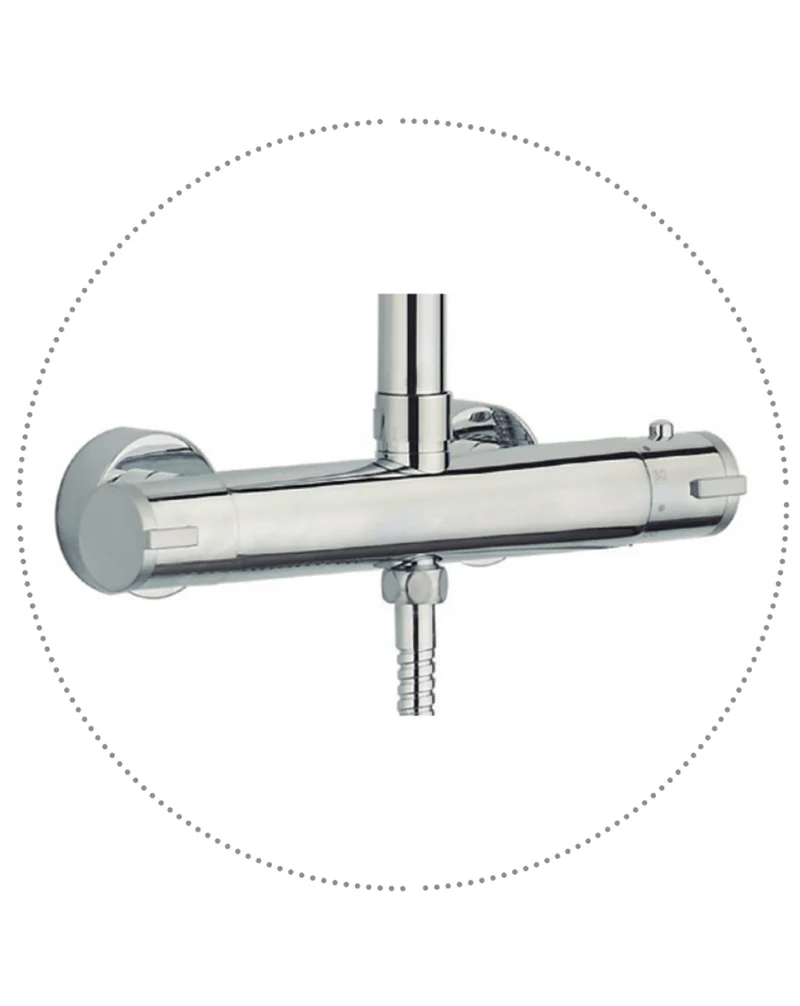 Ergos Columna Ducha Termostática | Extensible con Grifo Alcachofa Manguera y Rociador Lluvia 25x25cm Redonda | Cromo