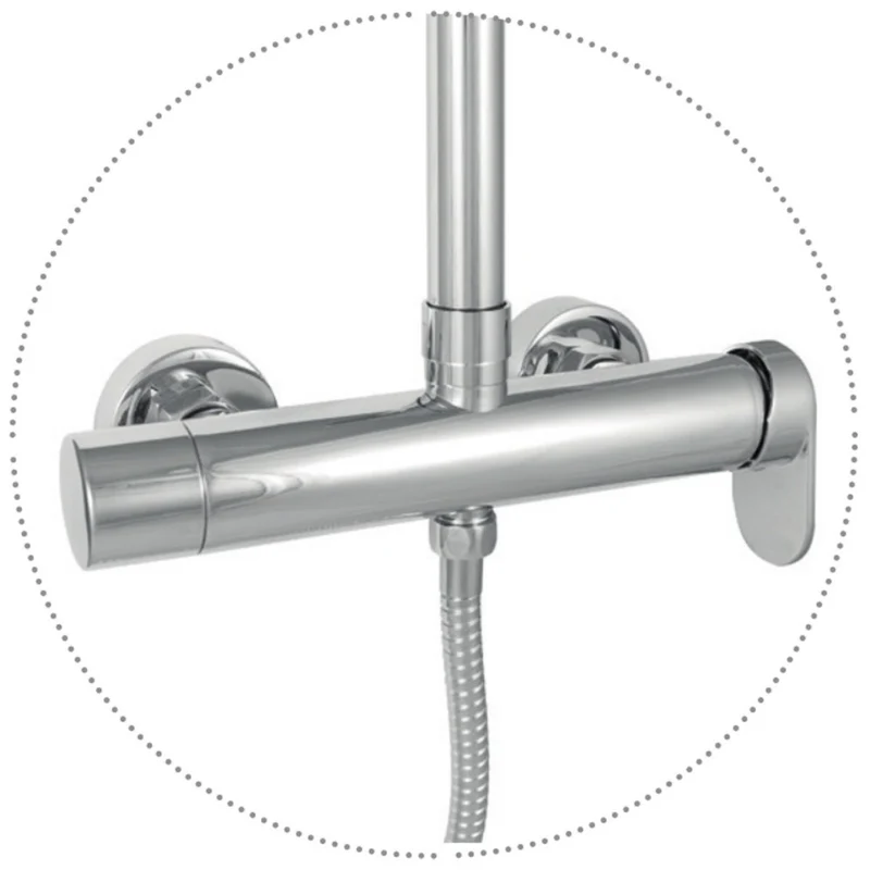 Ergos Columna Ducha Monomando Redonda | Extensible con Grifo Alcachofa Manguera y Rociador Lluvia 25x25cm Redonda | Cromo
