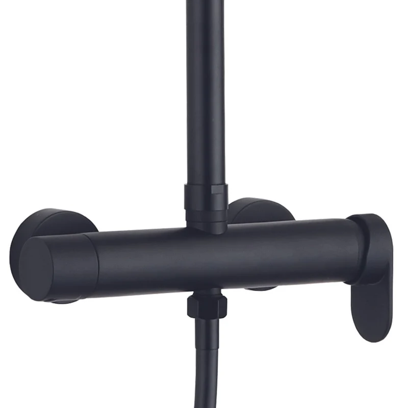 Ergos Columna Ducha Monomando Redonda | Extensible con Grifo Alcachofa Manguera y Rociador Lluvia 25x25cm Redonda | Negro