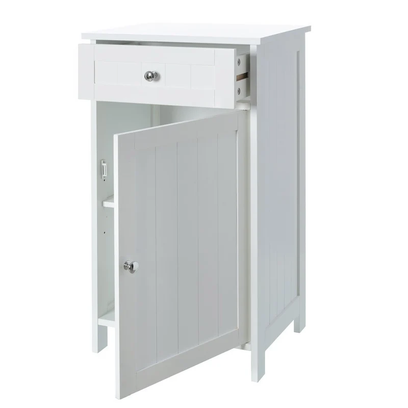 Mueble auxiliar blanco de tablero lacado y 1 cajón de 43x34x77 cm