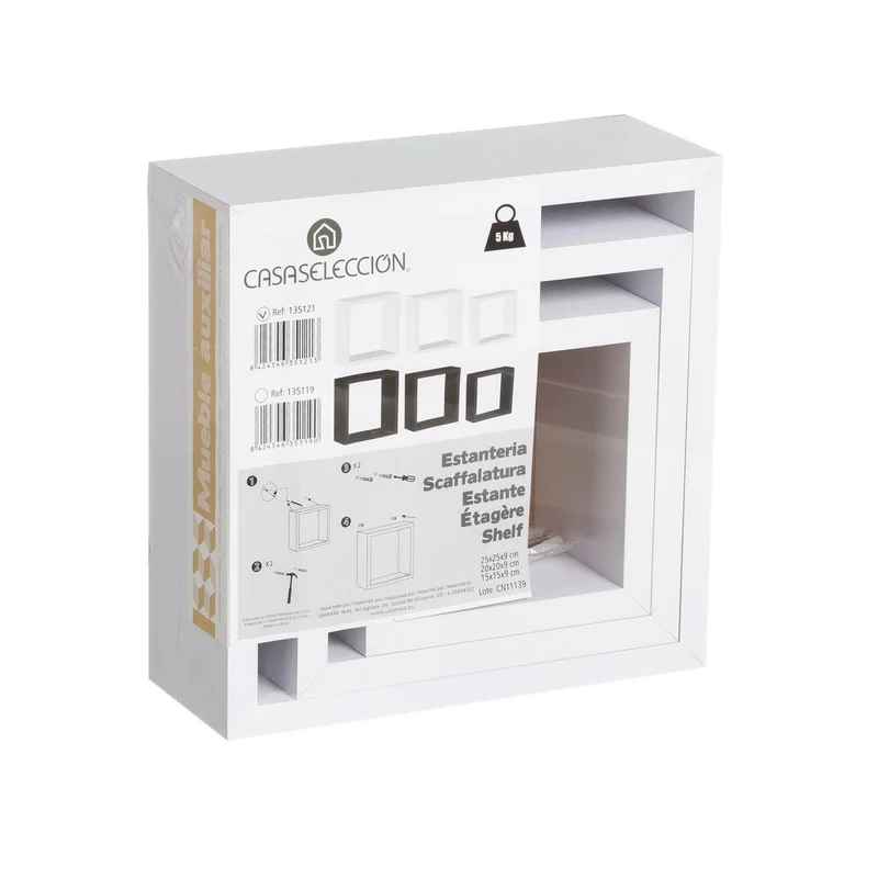 Set de 3 estantes de pared cuadrados blancos de 25x25, 20x20 y 15x15 cm