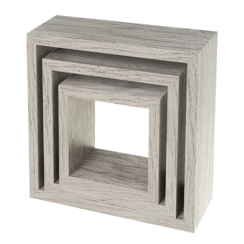 Set de 3 estantes de pared cuadrados grises de 25x25, 20x20 y 15x15 cm