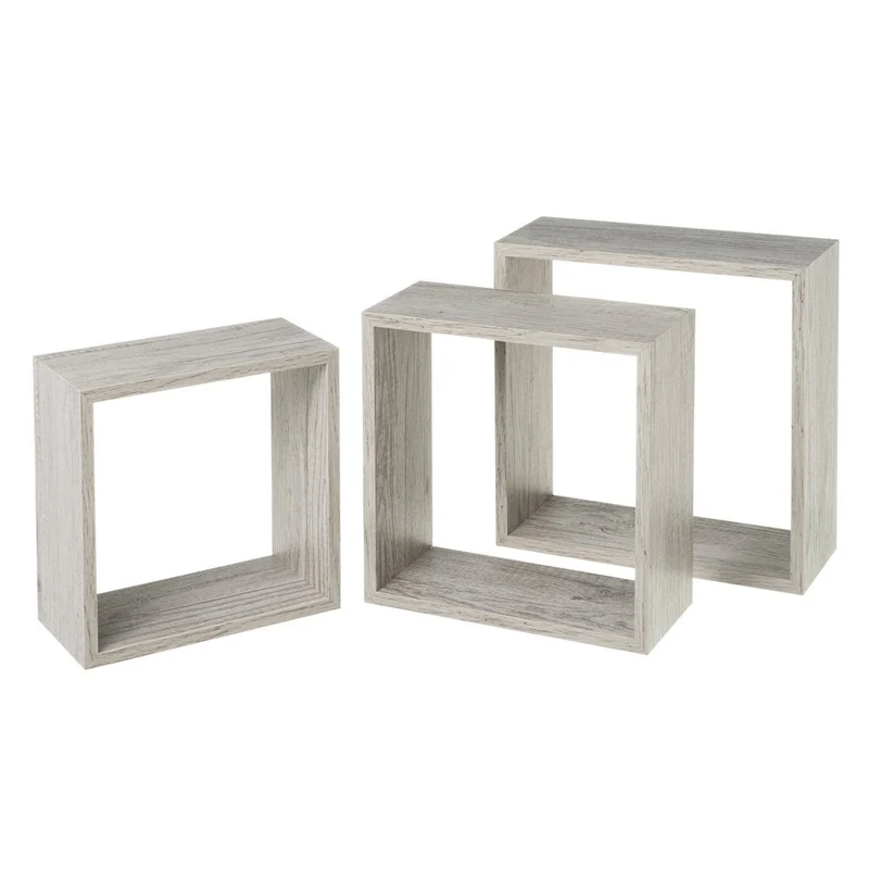 Set de 3 estantes de pared cuadrados grises de 30x30, 27x27 y 24x24 cm