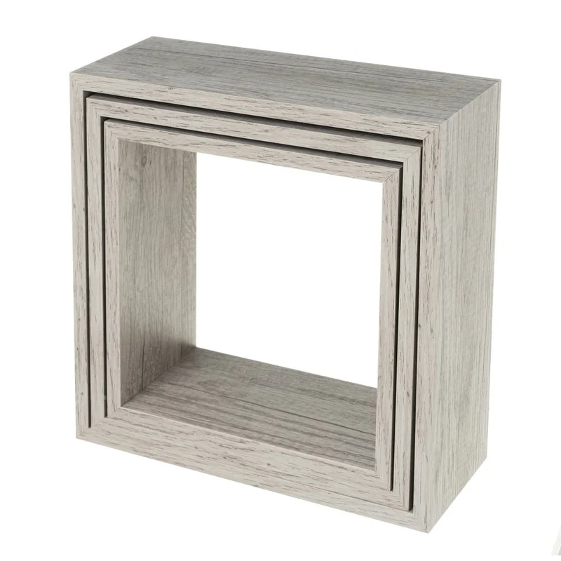 Set de 3 estantes de pared cuadrados grises de 30x30, 27x27 y 24x24 cm