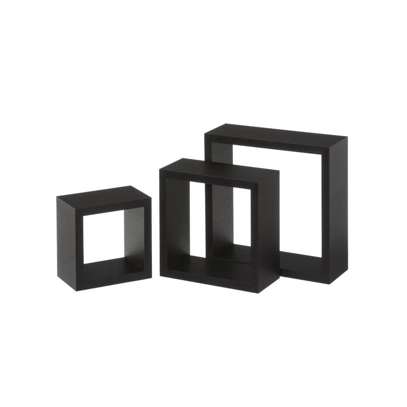 Set de 3 estantes de pared cuadrados negros de 25x25, 20x20 y 15x15 cm