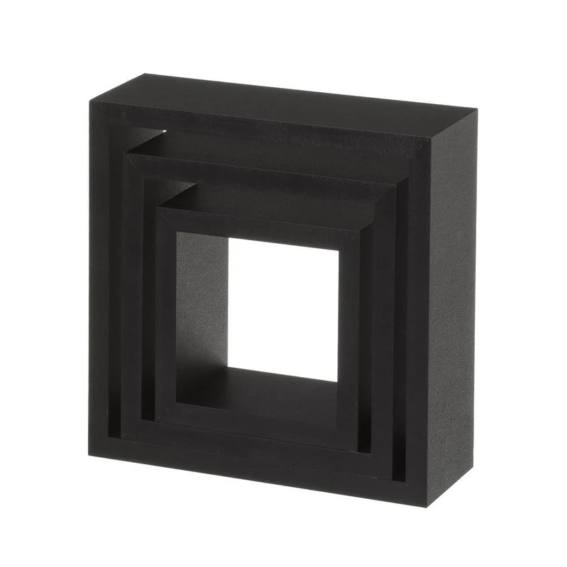 Set de 3 estantes de pared cuadrados negros de 25x25, 20x20 y 15x15 cm