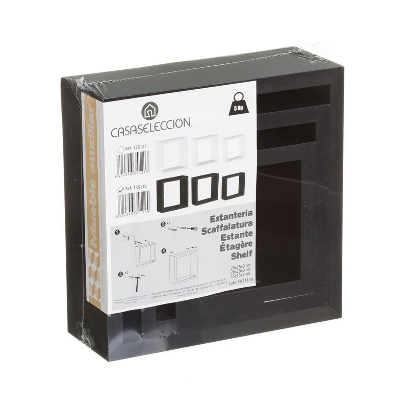 Set de 3 estantes de pared cuadrados negros de 25x25, 20x20 y 15x15 cm