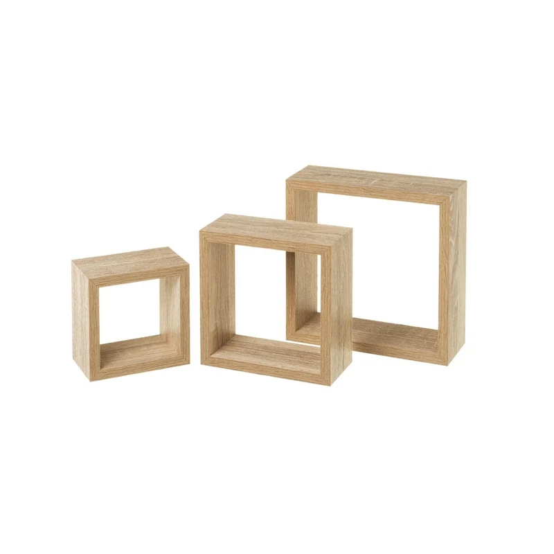 Set de 3 estantes de pared cuadrados roble claro de 25x25, 20x20 y 15x15 cm