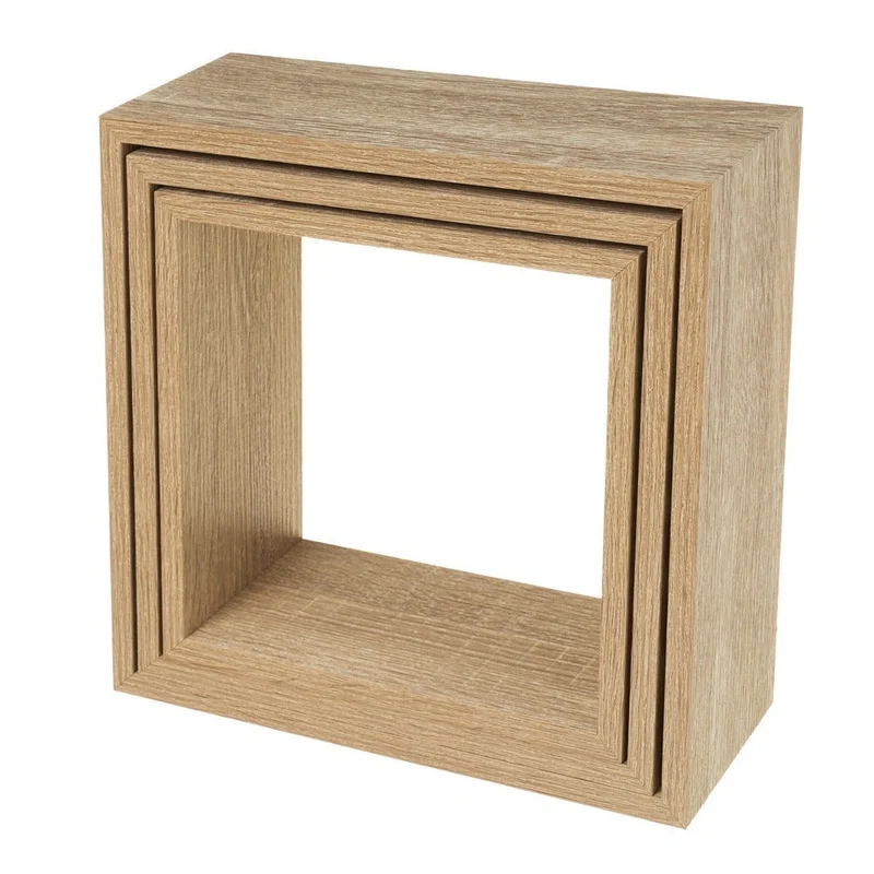 Set de 3 estantes de pared cuadrados roble claro de 30x30, 27x27 y 24x24 cm