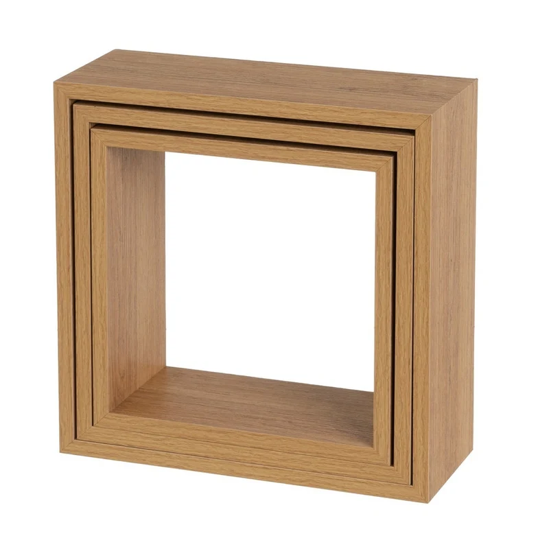 Set de 3 estantes de pared cuadrados roble miel de 30x30, 27x27 y 24x24 cm