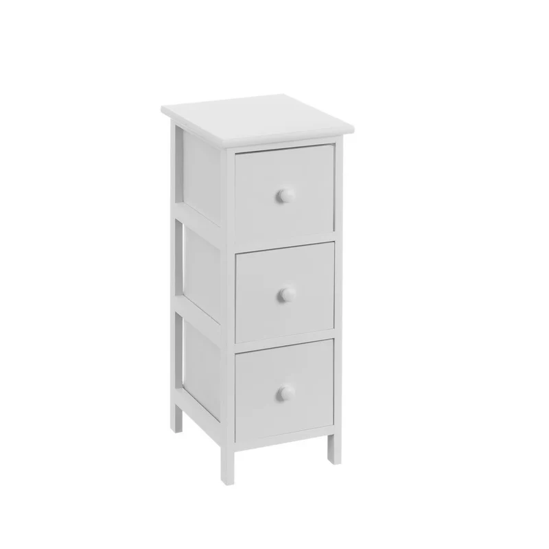 Cajonera de madera de paulonia color blanco con 3 cajones de 26x32x64 cm