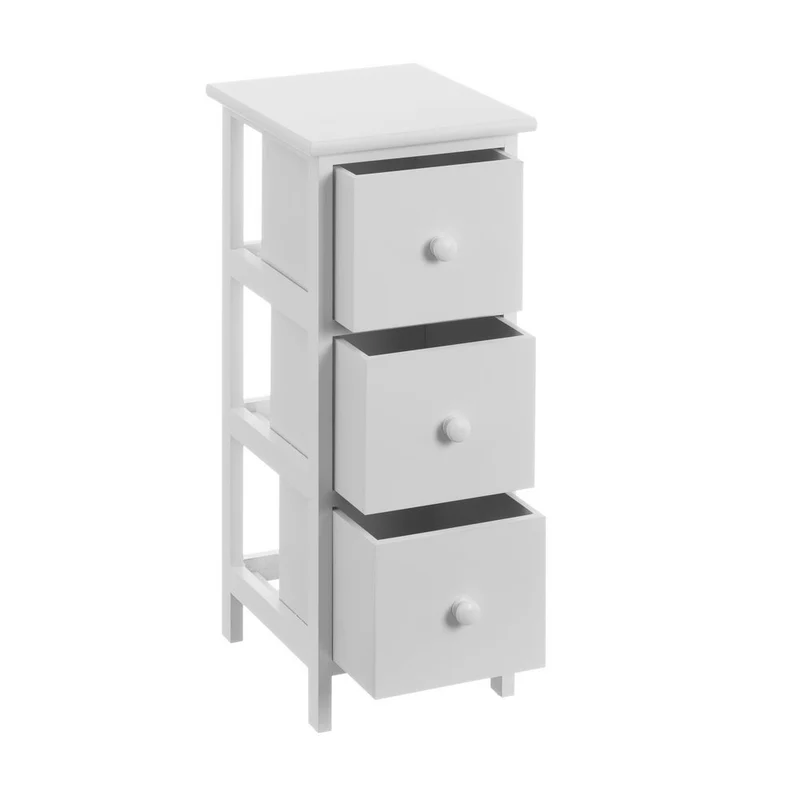 Cajonera de madera de paulonia color blanco con 3 cajones de 26x32x64 cm