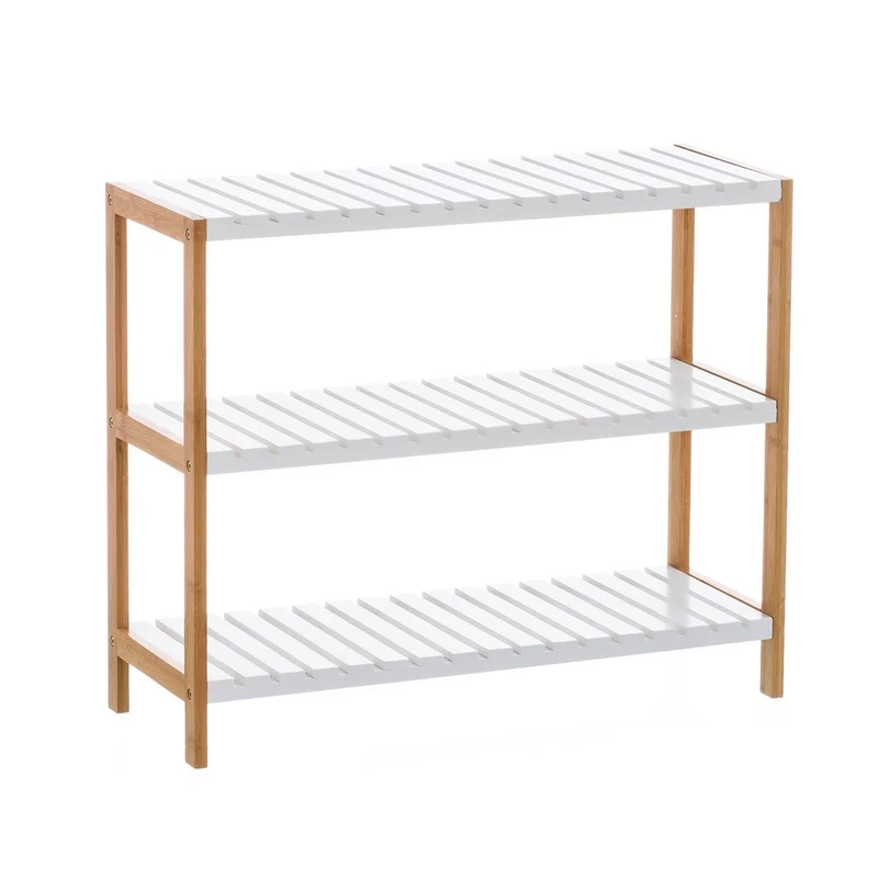 Estantería zapatero de bambú con 3 estantes laminados blancos 70x26x59 cm