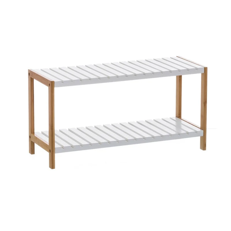 Estantería zapatero de bambú con 2 estantes laminados blancos 70x26x36 cm