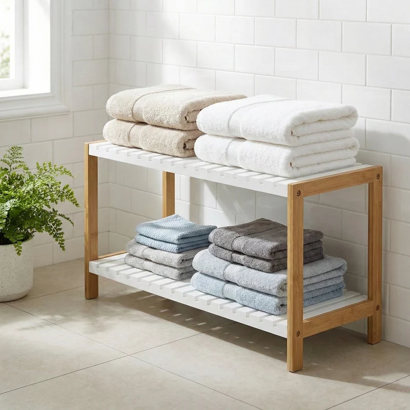 Estantería zapatero de bambú con 2 estantes laminados blancos 70x26x36 cm