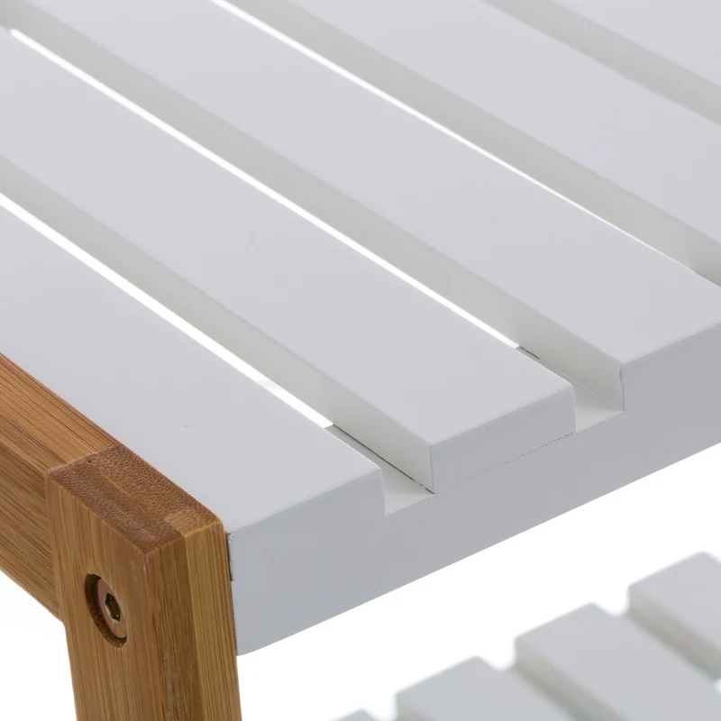 Estantería zapatero de bambú con 2 estantes laminados blancos 70x26x36 cm